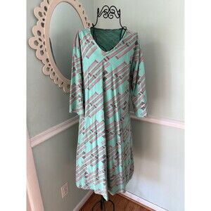 Svaha Dress  Organic Cotton Short Sleeve A Line Pockets, 2x, Turquoise, Pockets